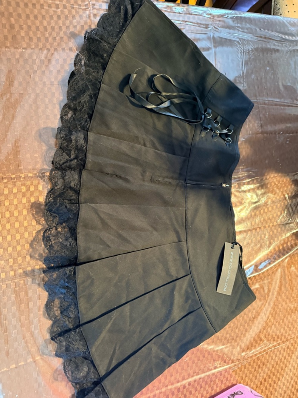 Dolls Kill Black Lace-Up Pleated Skater Skirt